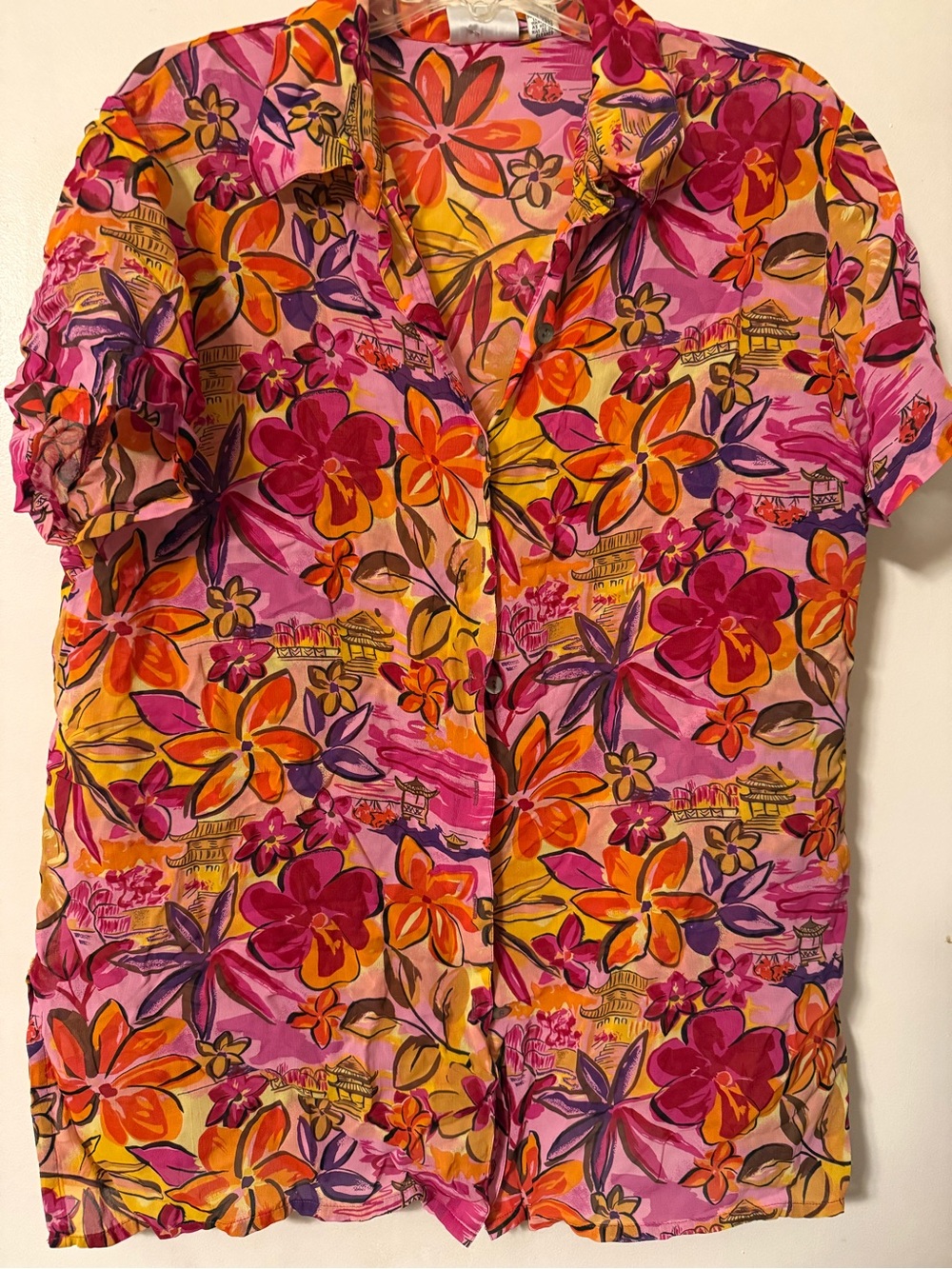Chicos Vibrant Pink Floral Button-Up Women's Top Size 3